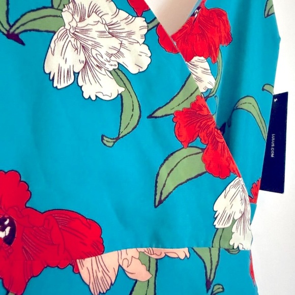Lulus Country Club Teal Blue Floral Print Wrap Midi Dress Size S NWT - Picture 14 of 15